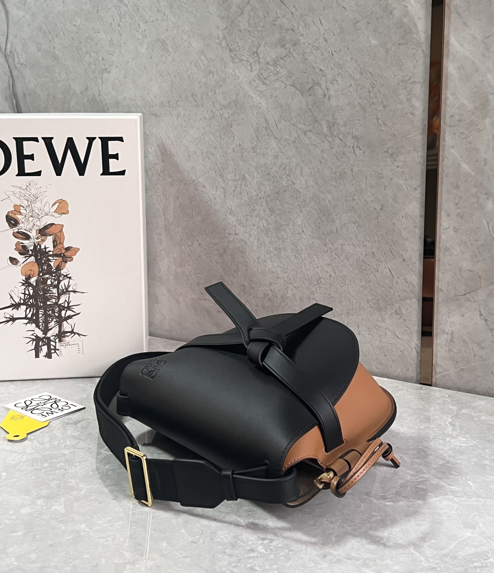 Loewe Small Gate Dual Bag in Soft Calfskin and Jacquard Black/Brown